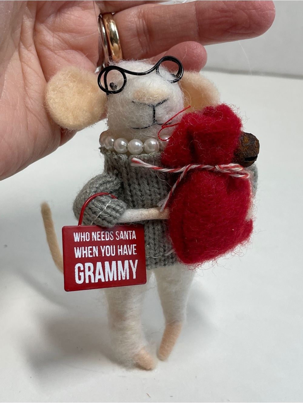 Primitives By Kathy Felt Mice Ornament ICritter “Who Needs Santa …Granny”